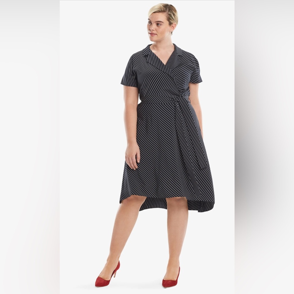 MM.LaFleur Aurelia Navy Cream Stripe Wrap Work Dress Size 1